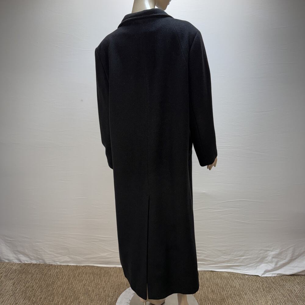Halston Vintage Minimalist Black Wool Cashmere Overcoat Size 12 Long Coat - Picture 4 of 7